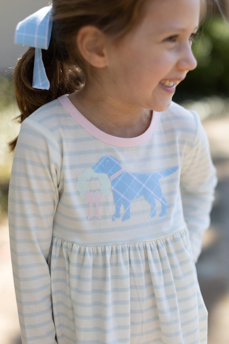 Sophie Knit Dress Long Sleeve Premium in Baby Blue Stripe Knit