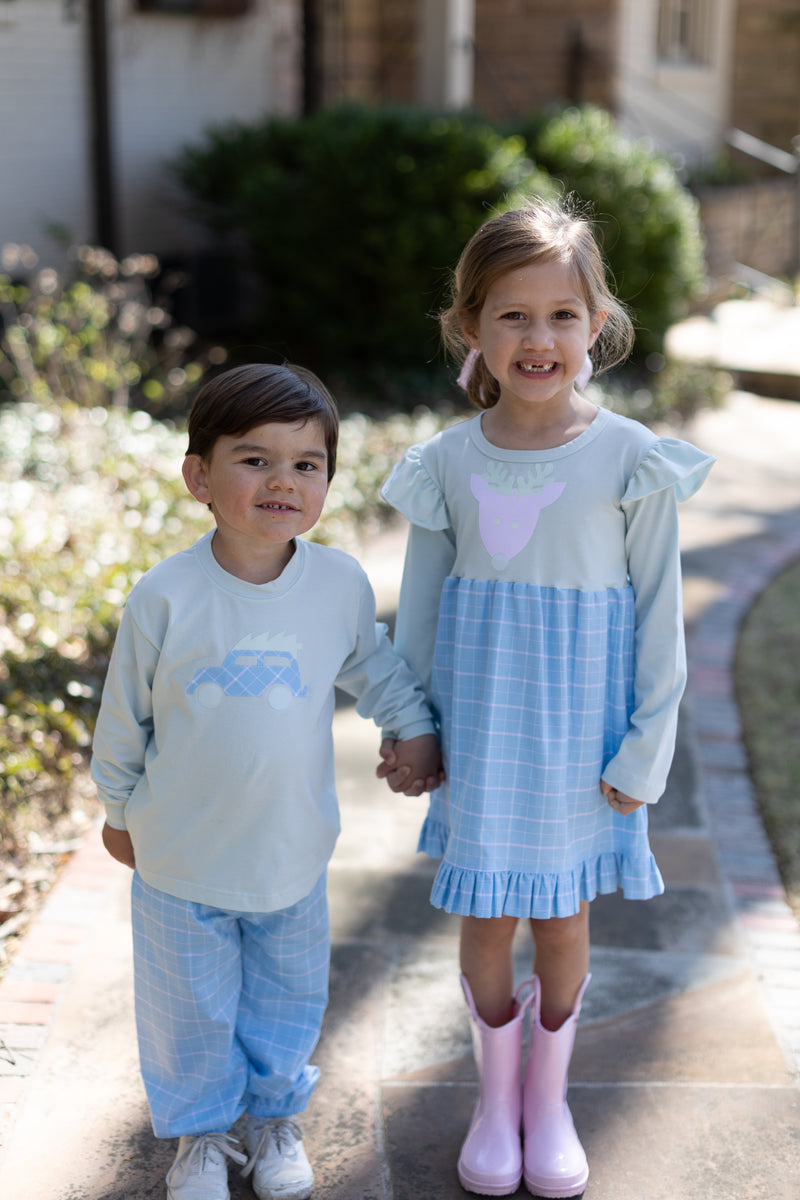 Boy Tee Long Sleeve Premium in Light Blue Knit with Woody w/ Tree