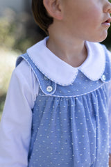Payton Bubble Long w/ Piping Straps Lined in Chambray Swiss Dots
