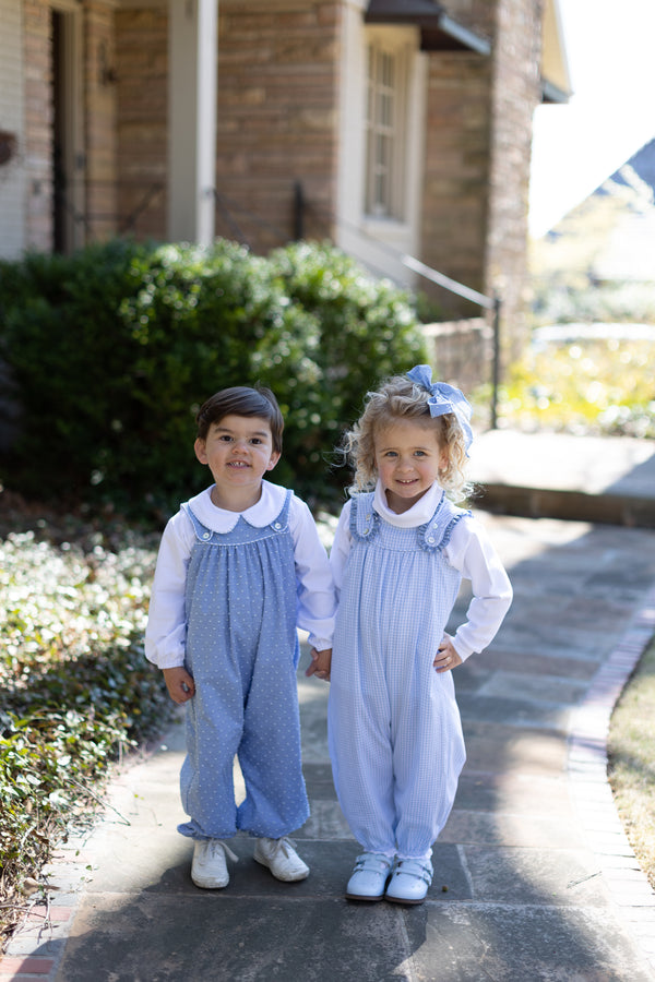 Payton Bubble Long w/ Ruffle Straps in Light Blue 1/8 Check