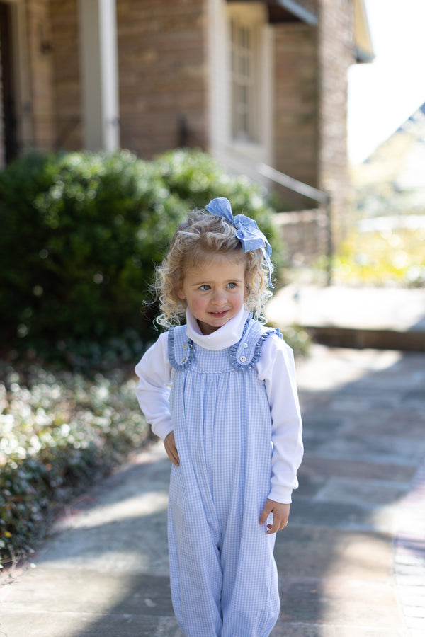 Payton Bubble Long w/ Ruffle Straps in Light Blue 1/8 Check