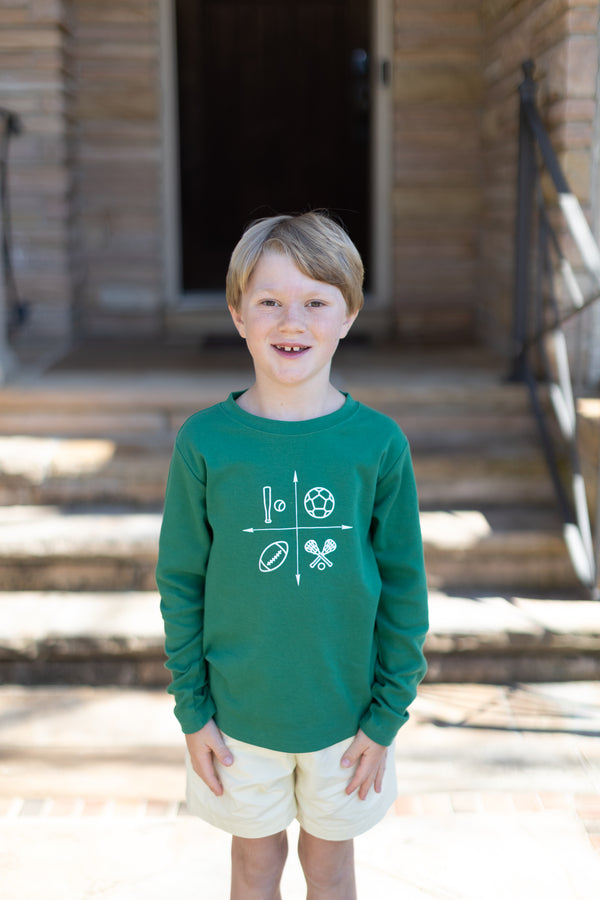 Boy Tee Long Sleeve Kelly Green w/ Sports Quadrant