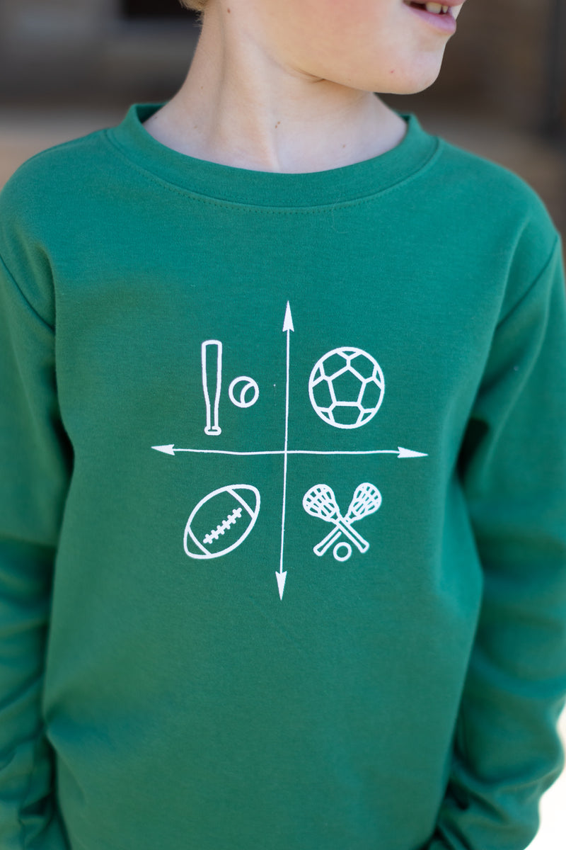 Boy Tee Long Sleeve Kelly Green w/ Sports Quadrant