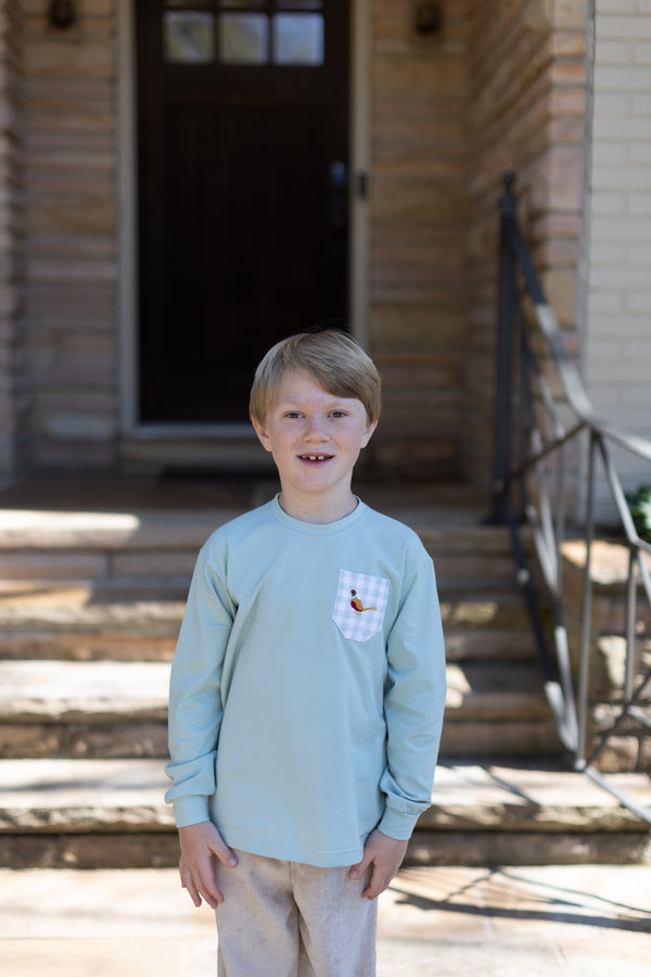 Boy Tee Long Sleeve Premium in Mist Knit with Pocket w/ Pheasant