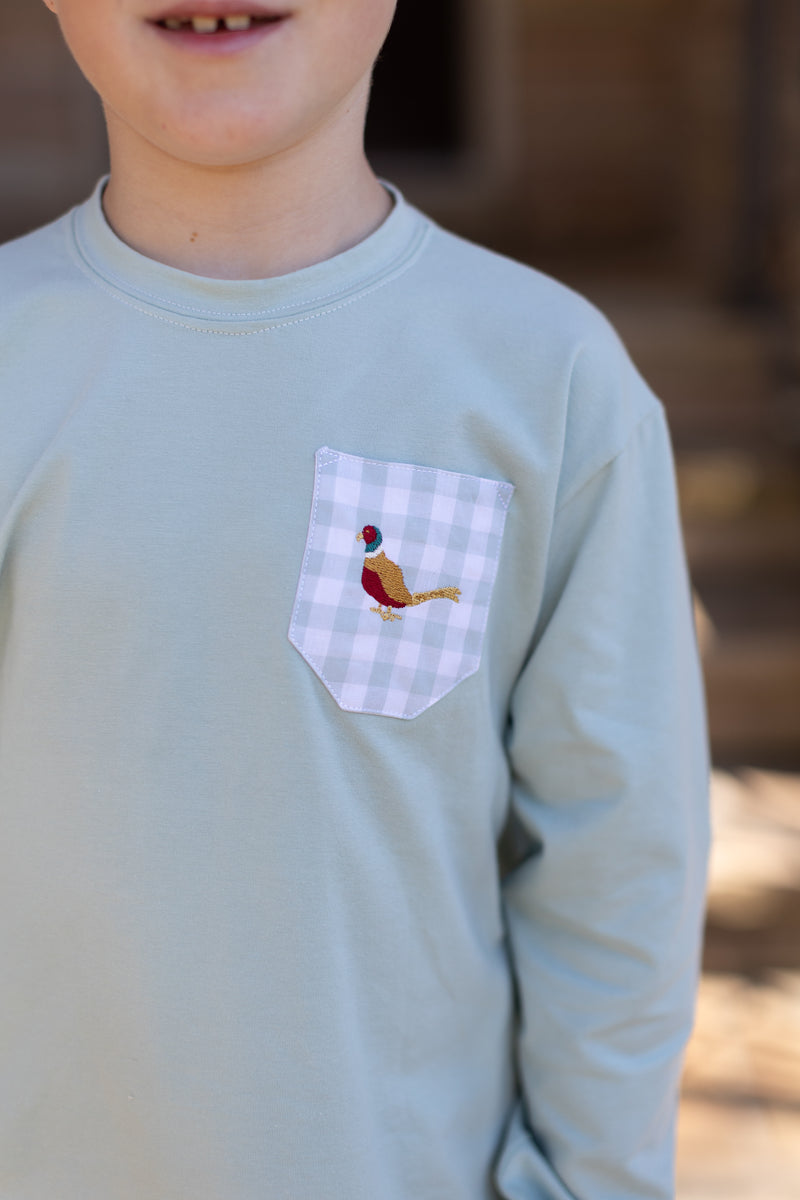 Boy Tee Long Sleeve Premium in Mist Knit with Pocket w/ Pheasant