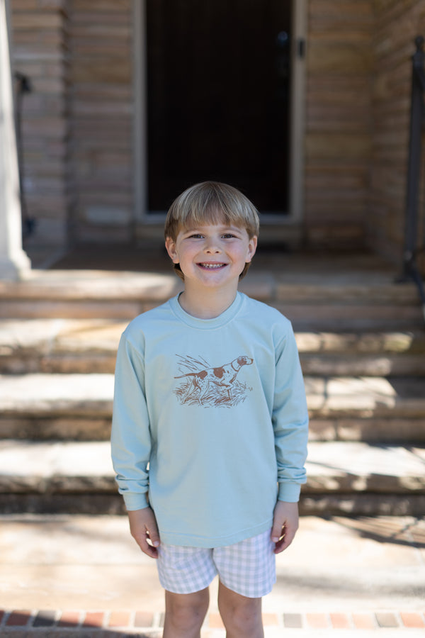 Boy Tee Long Sleeve Premium in Mist Knit w/ Hunting Dog