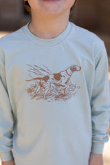 Boy Tee Long Sleeve Premium in Mist Knit w/ Hunting Dog