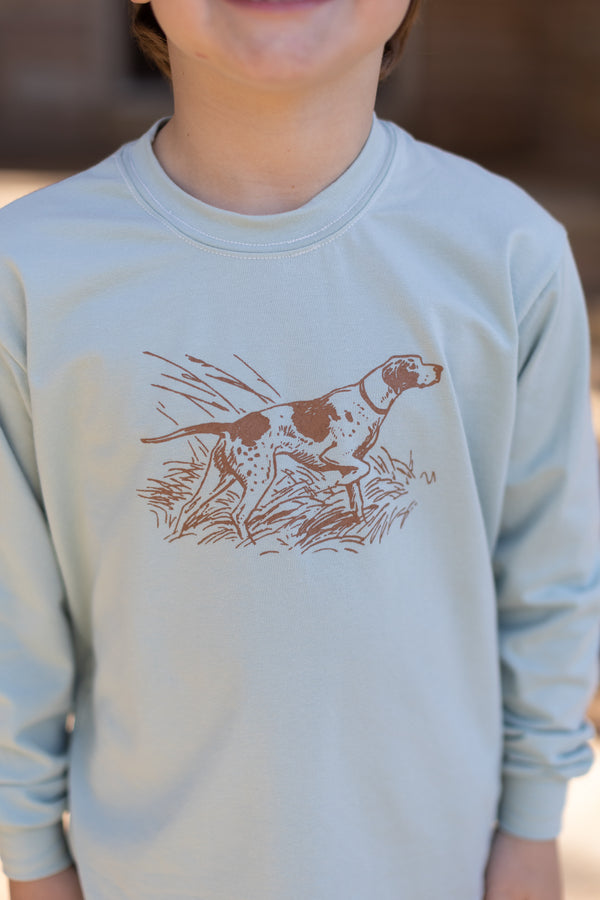 Boy Tee Long Sleeve Premium in Mist Knit w/ Hunting Dog