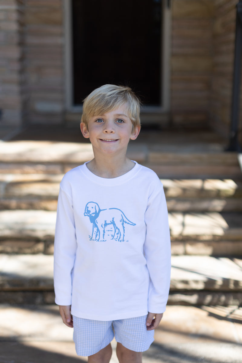 Boy Tee Long Sleeve White with Puppy Screen Print