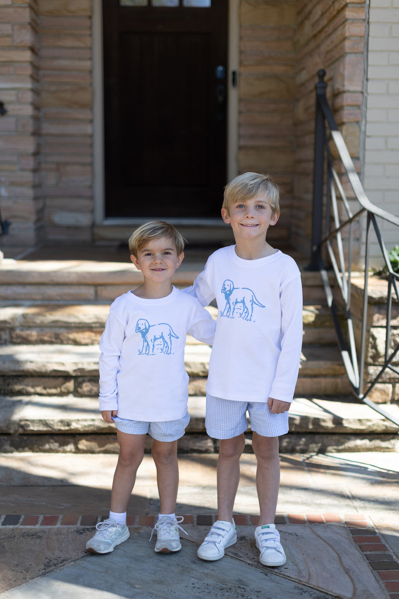 Boy Tee Long Sleeve White with Puppy Screen Print
