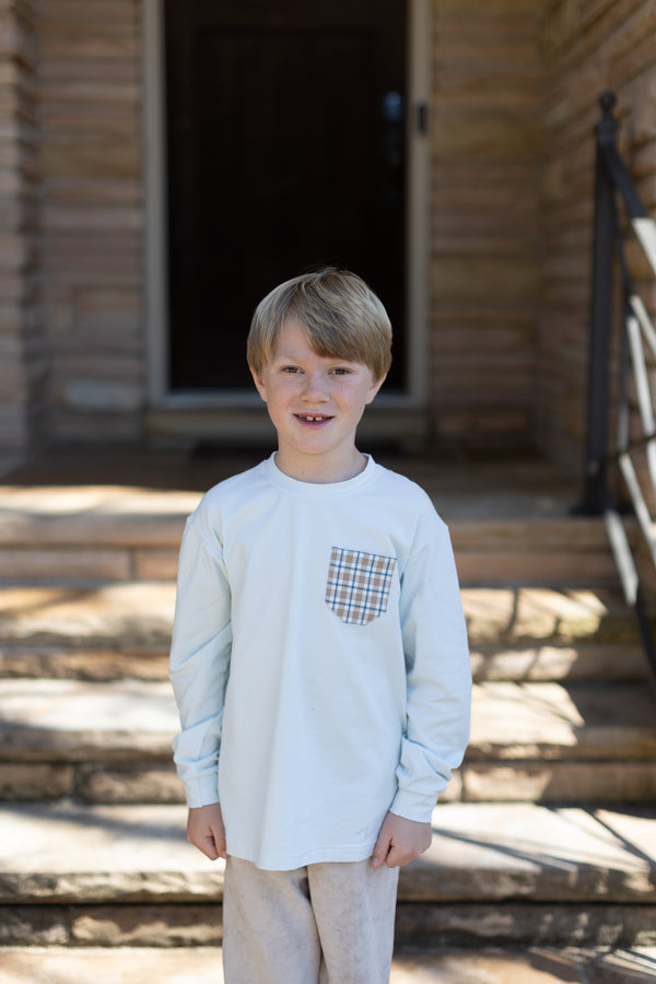 Boy Tee Long Sleeve Premium in Light Blue Knit w/ Pocket