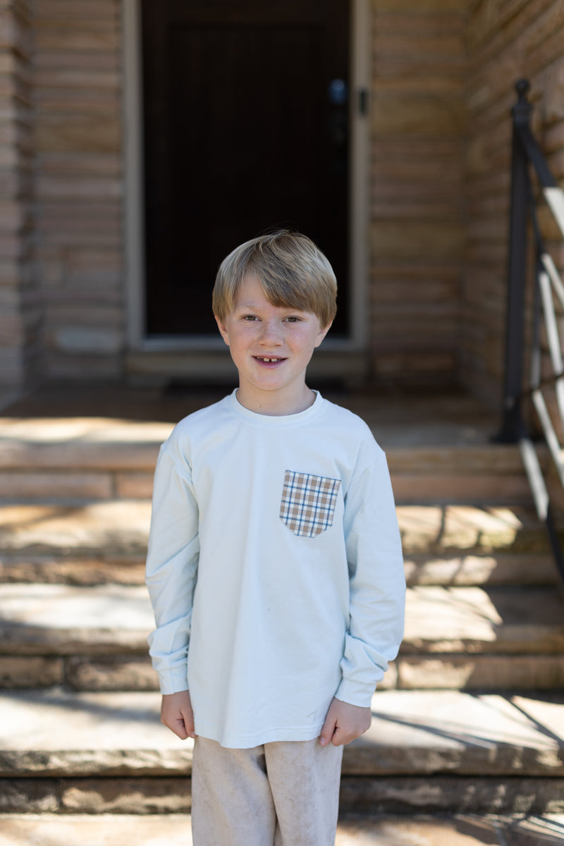 Boy Tee Long Sleeve Premium in Light Blue Knit w/ Pocket