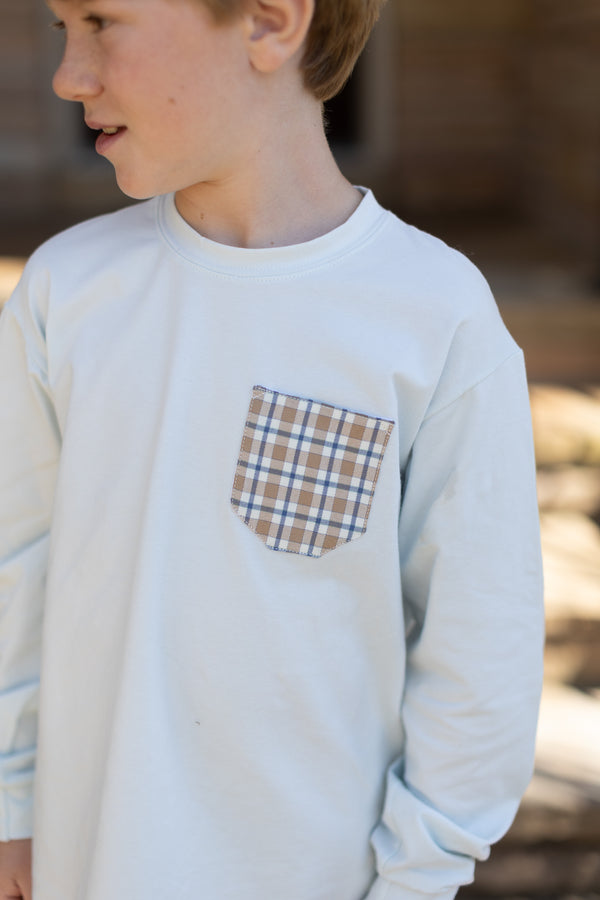 Boy Tee Long Sleeve Premium in Light Blue Knit w/ Pocket