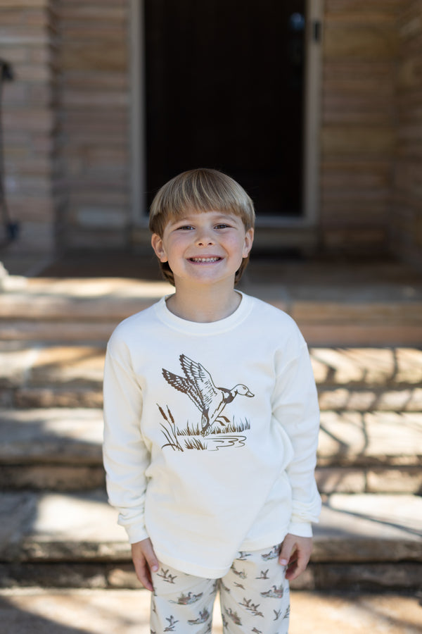 Boy Tee Long Sleeve Basic in Ecru Knit w/ Flying Duck