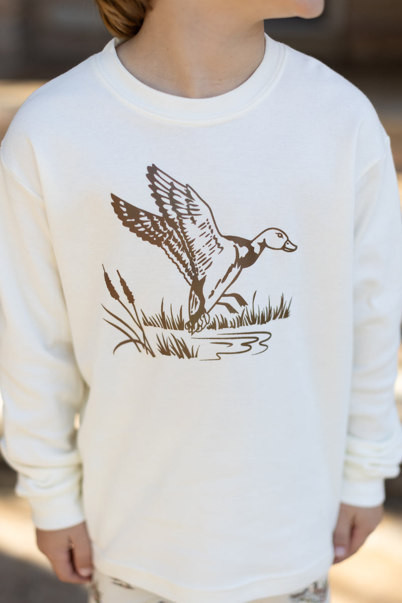 Boy Tee Long Sleeve Basic in Ecru Knit w/ Flying Duck
