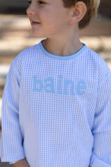 James Shirt Long Sleeve w/ Elastic in Light Blue 1/8 Check