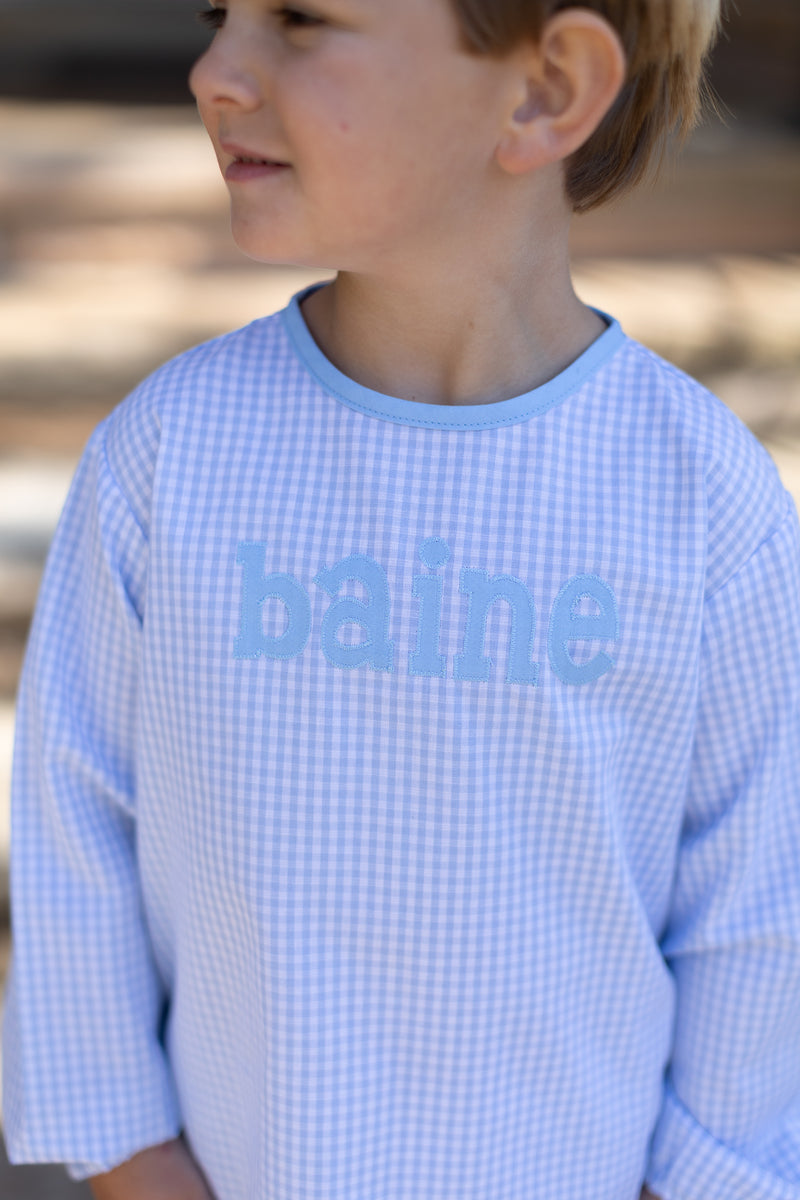 James Shirt Long Sleeve w/ Elastic in Light Blue 1/8 Check