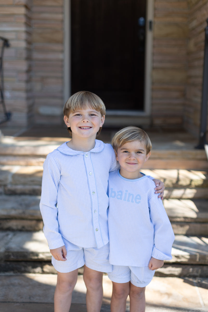 James Shirt Long Sleeve w/ Elastic in Light Blue 1/8 Check