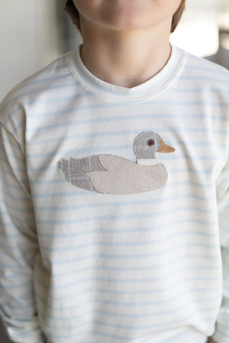 Boy Tee Long Sleeve Premium in Baby Blue Stripe Knit w/ Duck