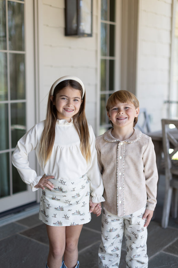 Avery Top Long Sleeve in Ivory Non-Wrinkle Cord
