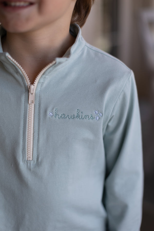 Dylan Knit Pullover Premium in Mist Knit with Handwritten Name w/ Stars
