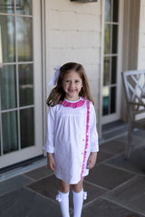 Elizabeth Dress Long Sleeve in Bitty Dot Pink Pique