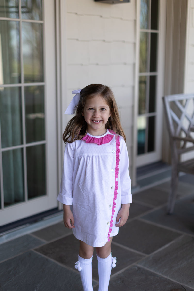 Elizabeth Dress Long Sleeve in Bitty Dot Pink Pique