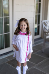 Elizabeth Dress Long Sleeve in Bitty Dot Pink Pique