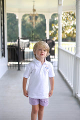 Boy Polo White Short Sleeve with Tennis Monogram