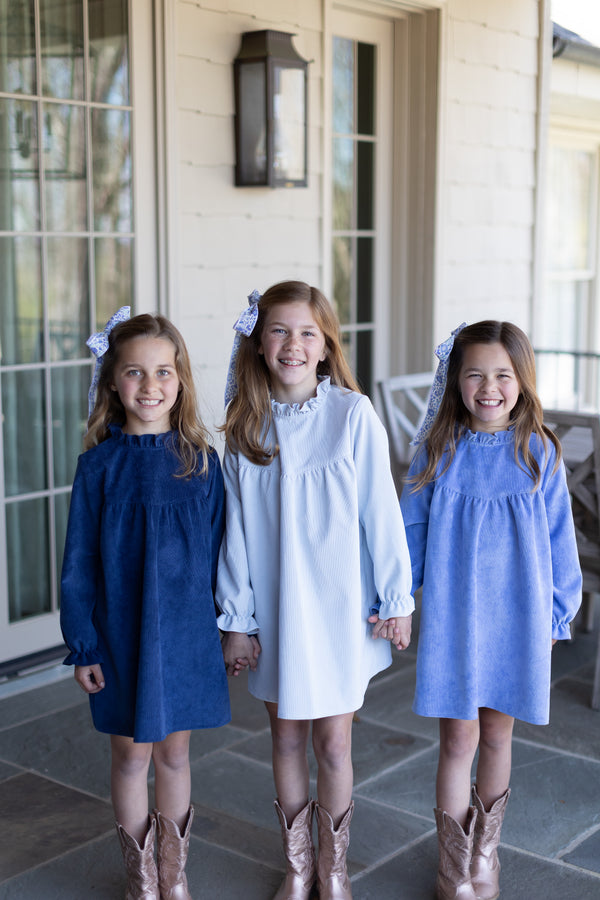 Avery Dress Long Sleeve in Cadet Blue Non-Wrinkle Cord