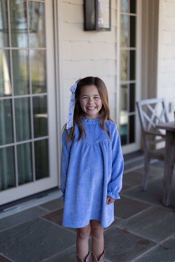 Avery Dress Long Sleeve in Marine Blue Non-Wrinkle Cord