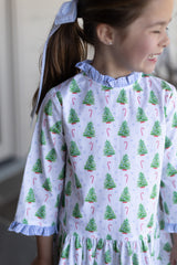 Mary Reddoch Dress 3/4 Sleeve in Christmas Tree Blue