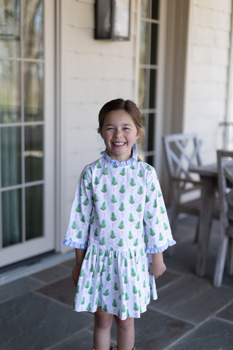 Mary Reddoch Dress 3/4 Sleeve in Christmas Tree Blue