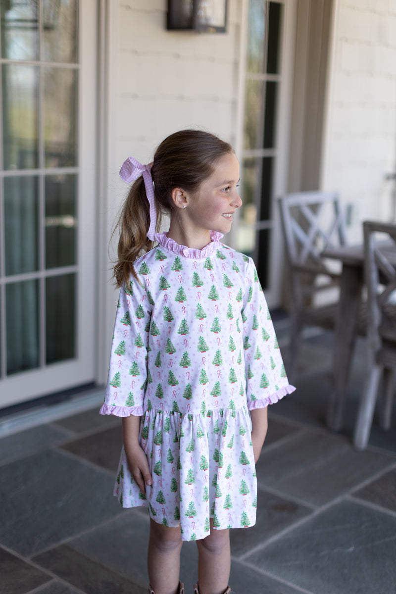 Mary Reddoch Dress 3/4 Sleeve in Christmas Tree Pink