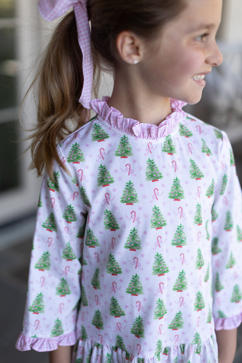 Mary Reddoch Dress 3/4 Sleeve in Christmas Tree Pink