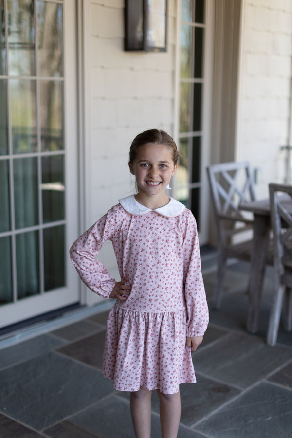 Layton Knit Dress Long Sleeve Premium in Dusty Pink Roses Knit