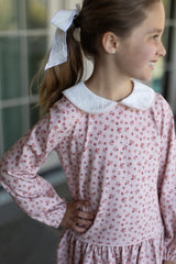 Layton Knit Dress Long Sleeve Premium in Dusty Pink Roses Knit