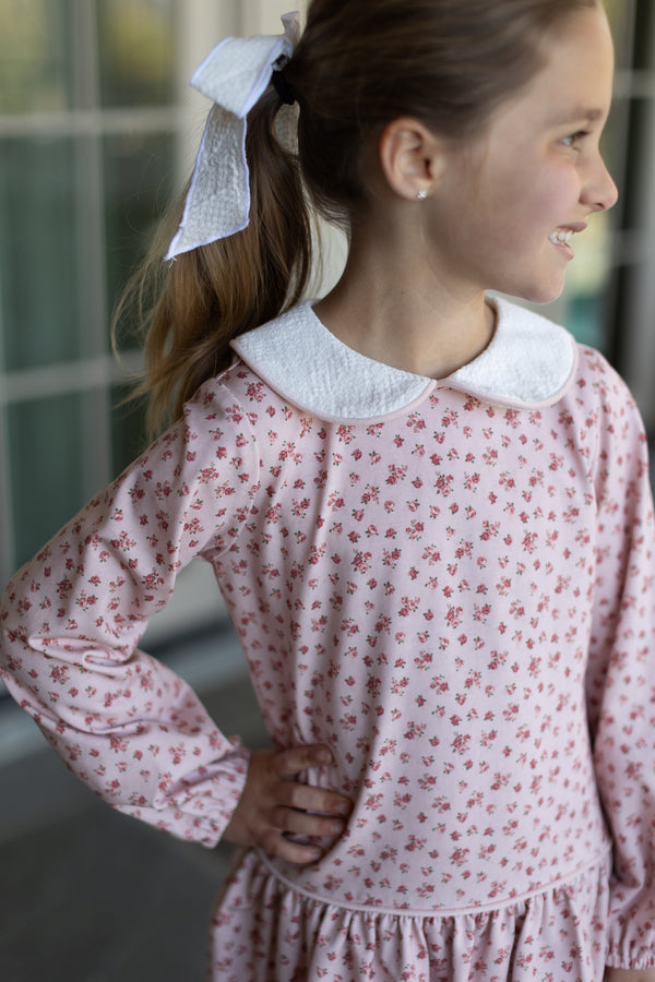 Layton Knit Dress Long Sleeve Premium in Dusty Pink Roses Knit