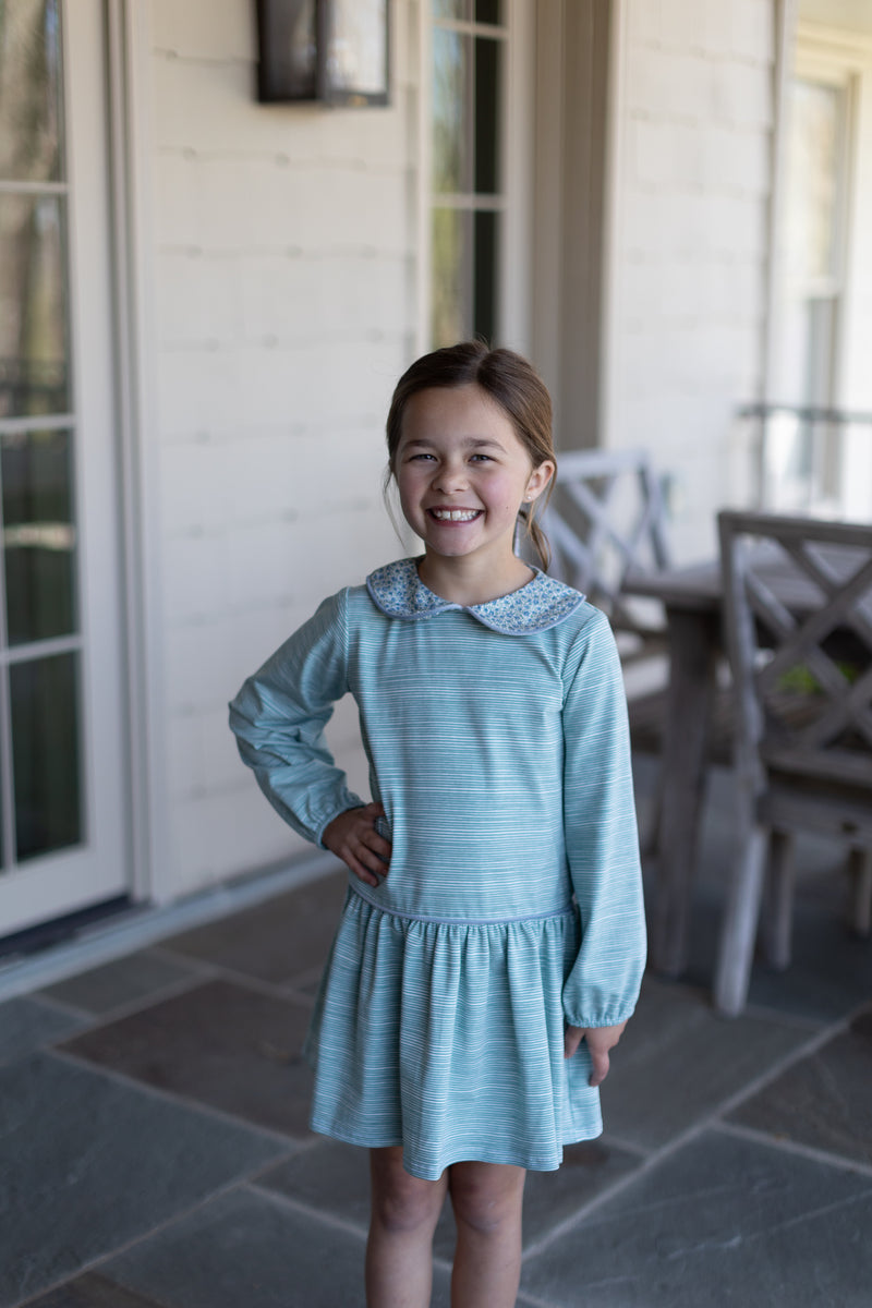 Layton Knit Dress Long Sleeve Premium in Sage Stripe Knit