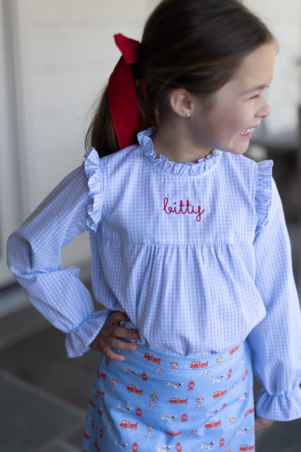 Macy Top in Light Blue 1/8 Check