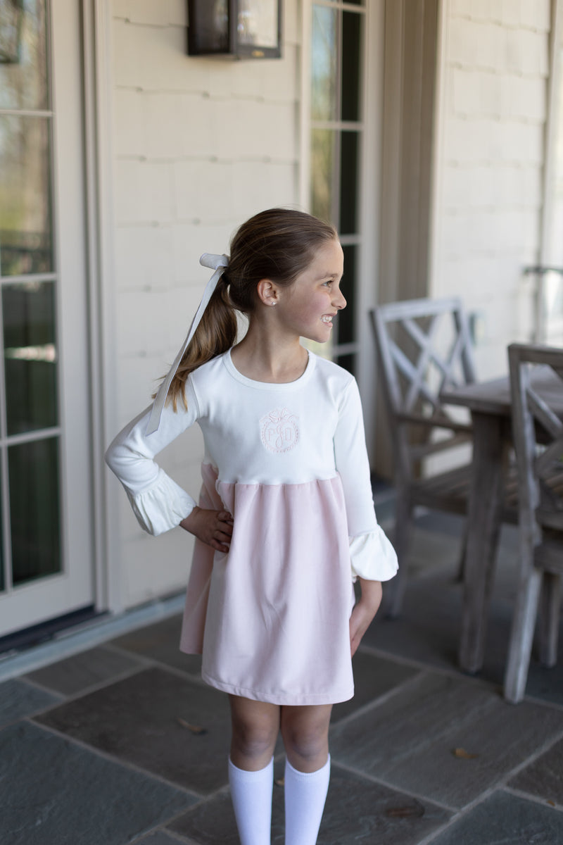 Delilah Dress w/ Sister Tee Basic in Ecru Knit with Blush Velvet skirt