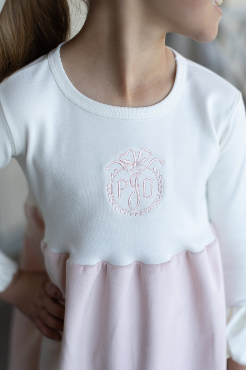 Delilah Dress w/ Sister Tee Basic in Ecru Knit with Blush Velvet skirt