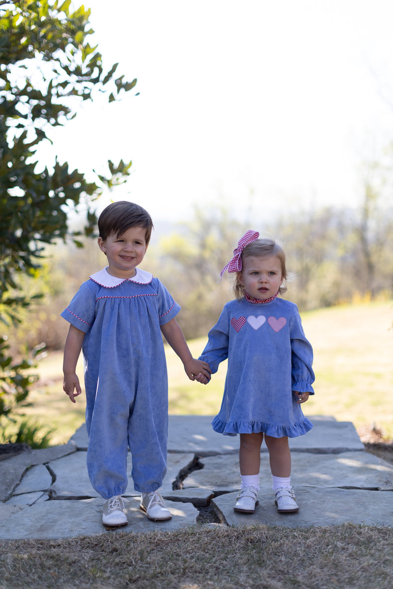 Caroline Dress Long Sleeve in Marine Blue Non-Wrinkle Cord