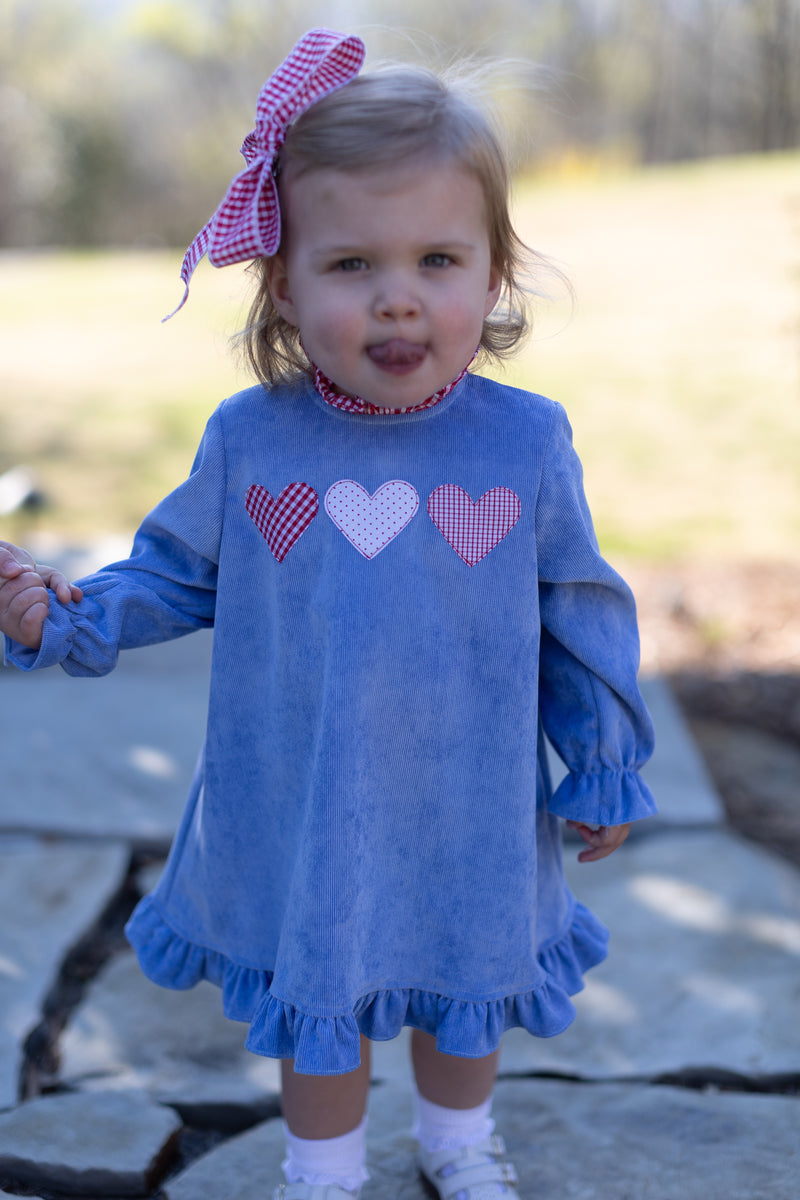 Caroline Dress Long Sleeve in Marine Blue Non-Wrinkle Cord