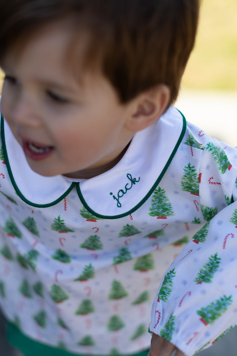 David Shirt Long Sleeve w/ Elastic in Christmas Tree Blue
