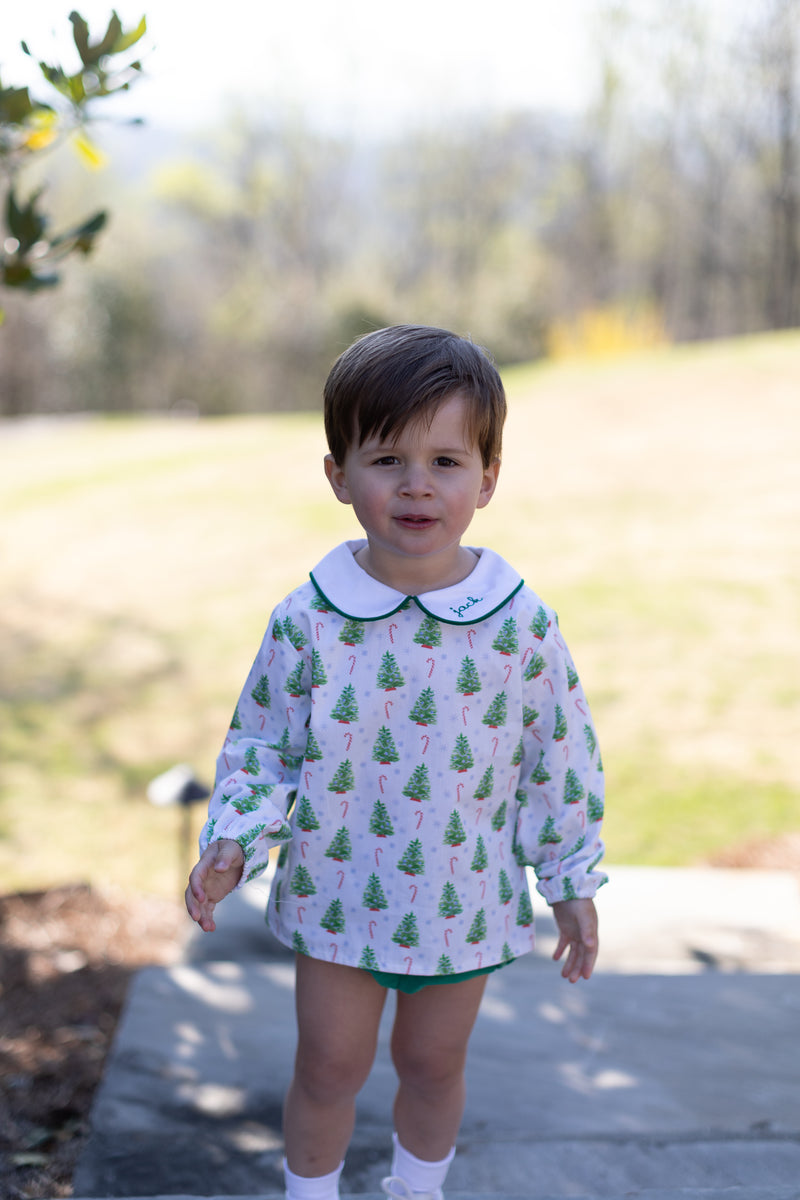 David Shirt Long Sleeve w/ Elastic in Christmas Tree Blue