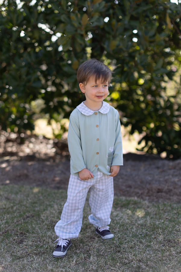 Ankle Elastic Pants in Sage Windowpane