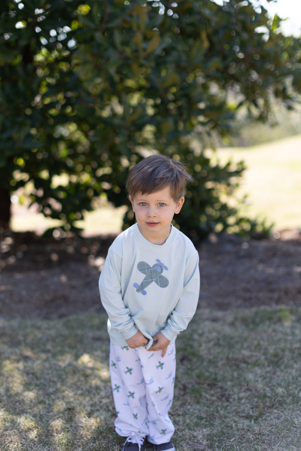 Boy Tee Long Sleeve Premium in Light Blue Knit w/ Airplane