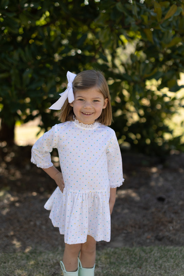 Mary Reddoch Dress 3/4 Sleeve in Pastel Dot Pique