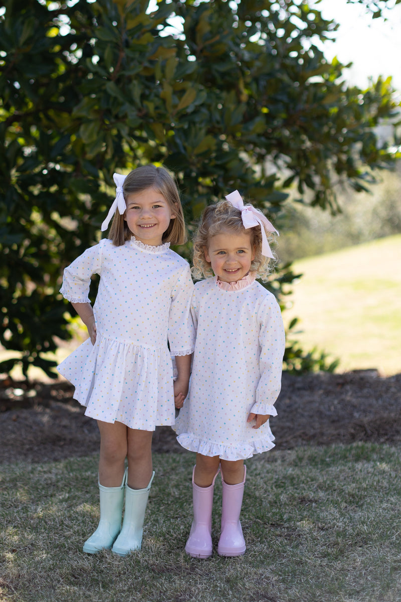 Caroline Dress Long Sleeve in Pastel Dot Pique